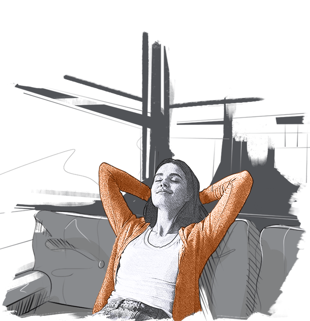 Illustration einer jungen Frau in ihrer Immobilie als Kapitalanlage